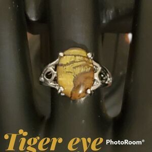 TIGER EYE RING SZ 6 STAINLESS STEEL